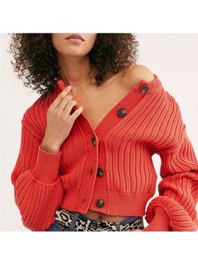 Free People All Yours Cable Knit Cropped Sweater Cardigan Size M